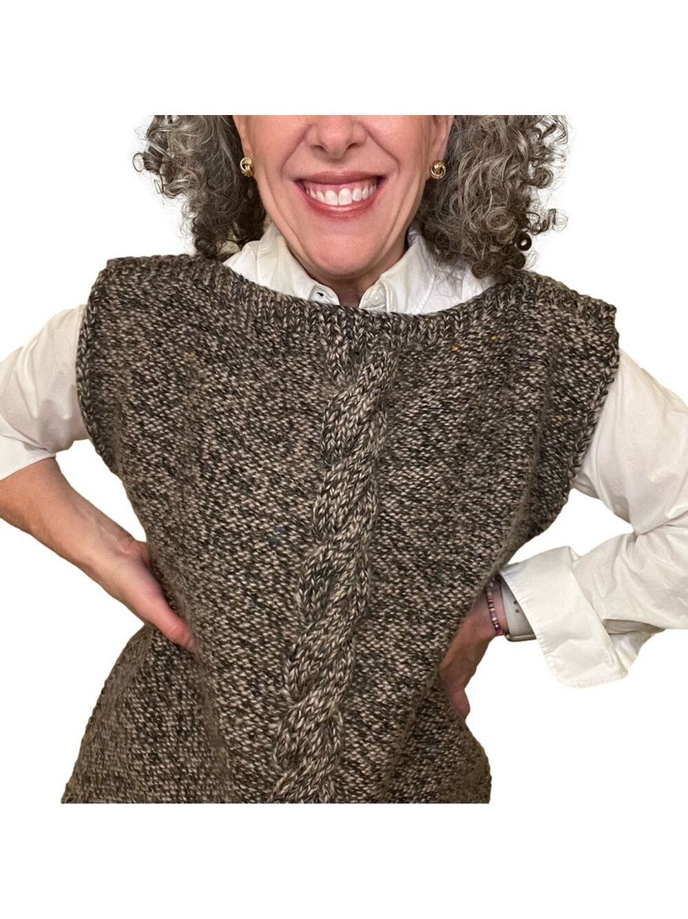 HANDMADE Wool Sweater Vest Cable Knit Stripe Black & Taupe Chunky Knit Pullover